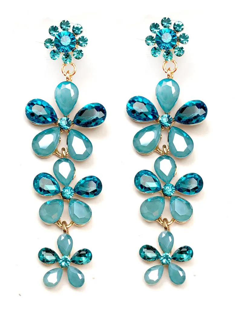 PENDIENTES AZULES DE FIESTA CON FLORES TURQUESAS Y EN CELESTE